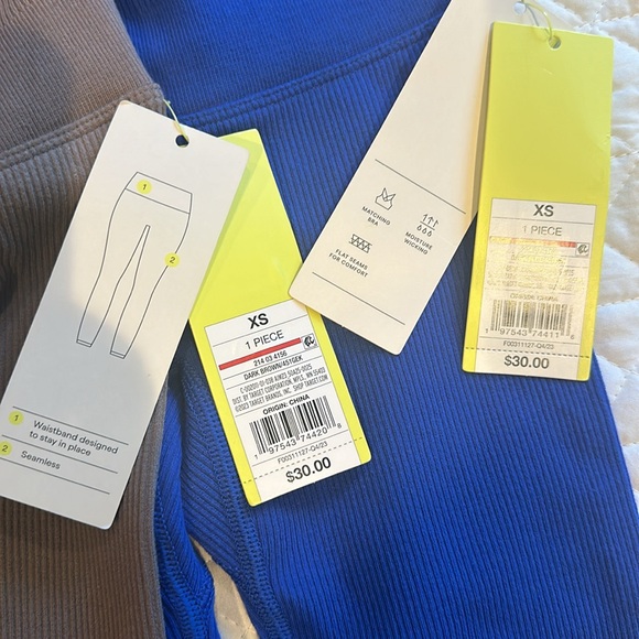 Set of 2 ribbed leggings bundle size XS blue/tan - Picture 2 of 6